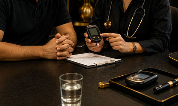 Patient consulting with doctor about diabetes care